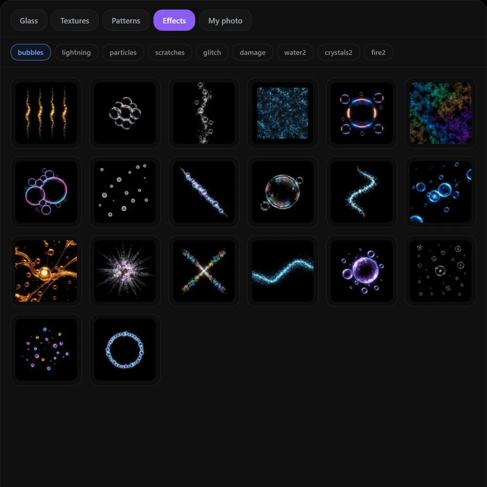Effects — sparks, bubbles, lightning
