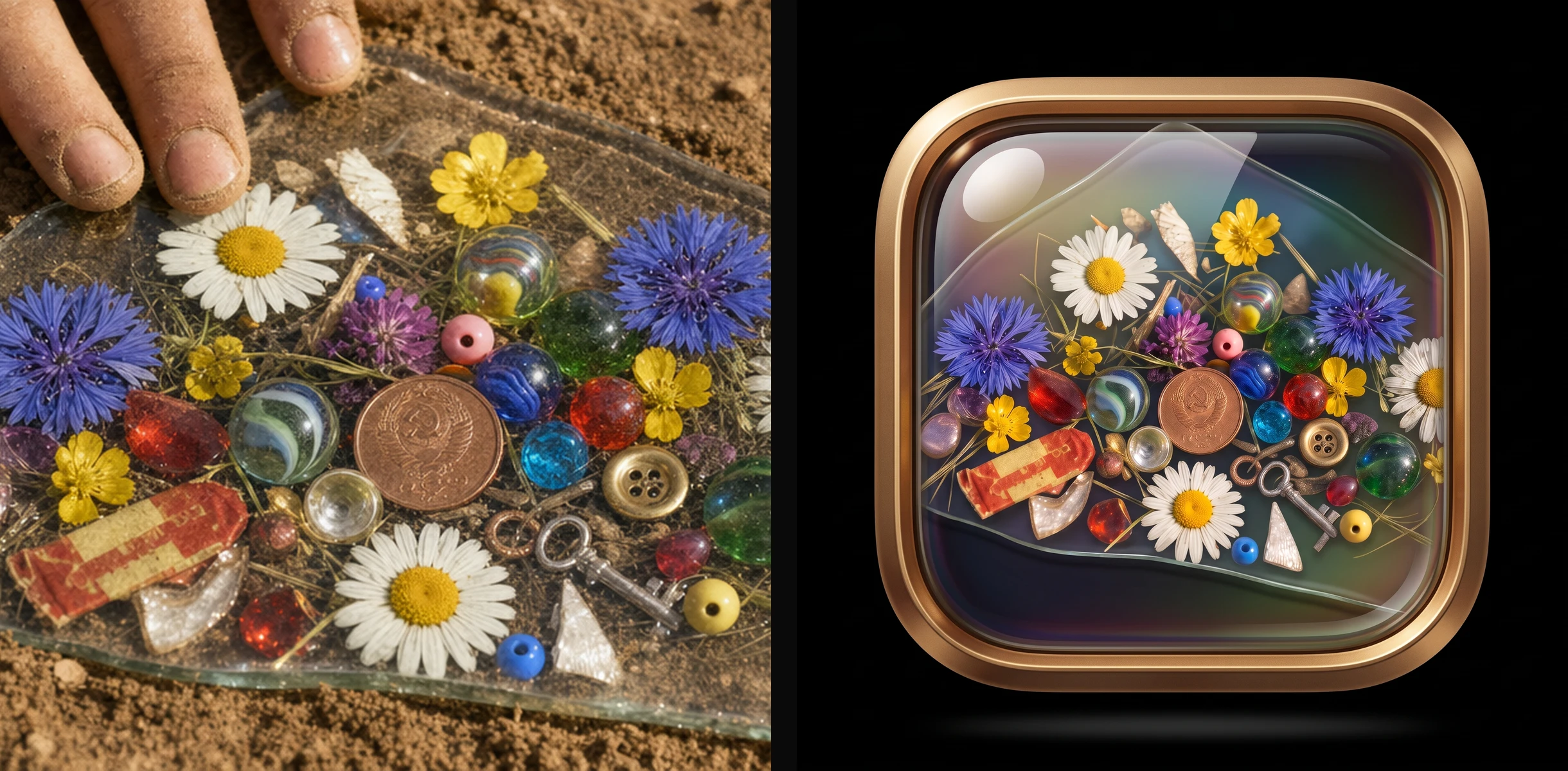 Side by side — a sekretik in the ground and its version as a TapaBoom button